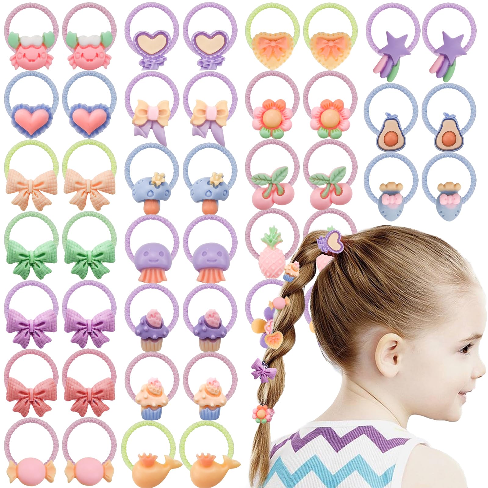 Arvintas 80 PCS Girl Hair Ties Cartoon Elastic Hair Ties Cute Flower Elastic Toddler Hair Ties for Girls Toddler Hair Accessories for Iittle Girls