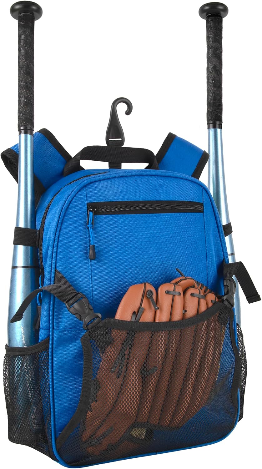 Summit Ridge Youth Baseball 16" Sports Backpack for Kids, Softball, T-Ball & Travel Ball Equipment Gear Organizer (True Blue & Black)