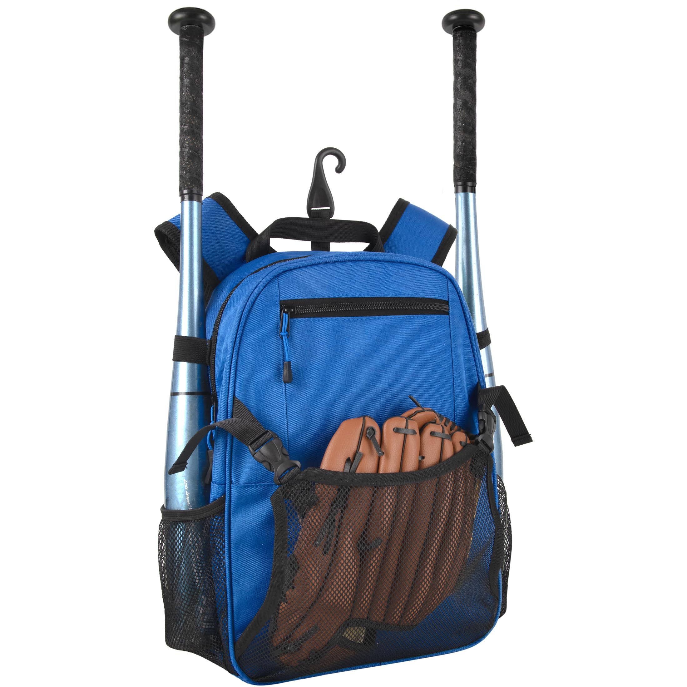 Summit Ridge Youth Baseball 16" Sports Backpack for Kids, Softball, T-Ball & Travel Ball Equipment Gear Organizer (True Blue & Black)