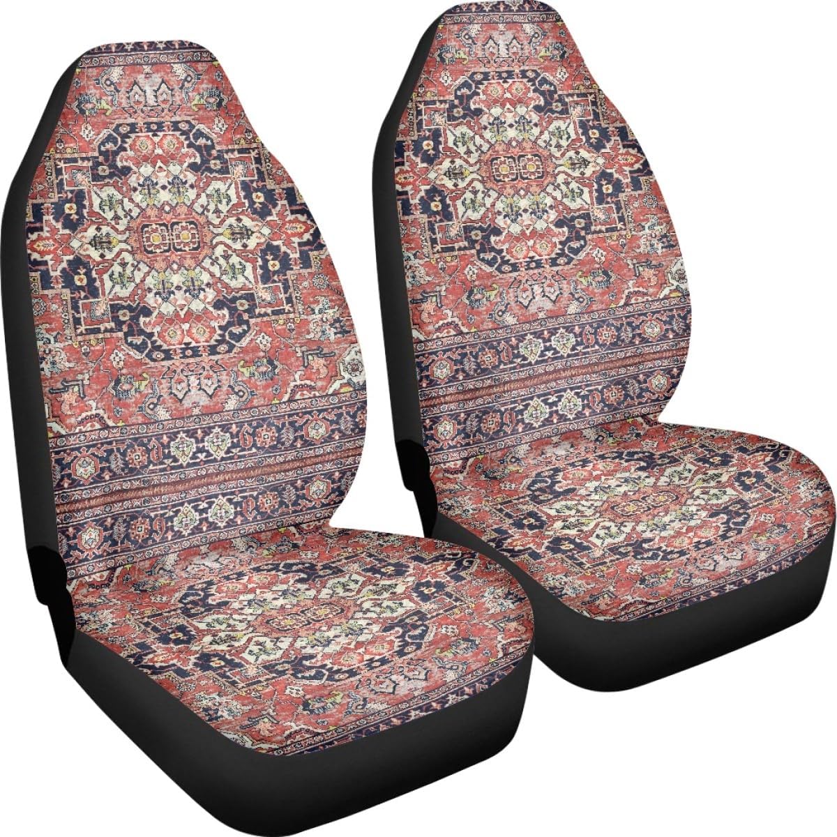 Pehede Car Seat Cover Red Vintage Carpet Pattern Front for Cars, Easy to Install Cover Set, Accessories Auto Trucks Van SUV,2 Packs