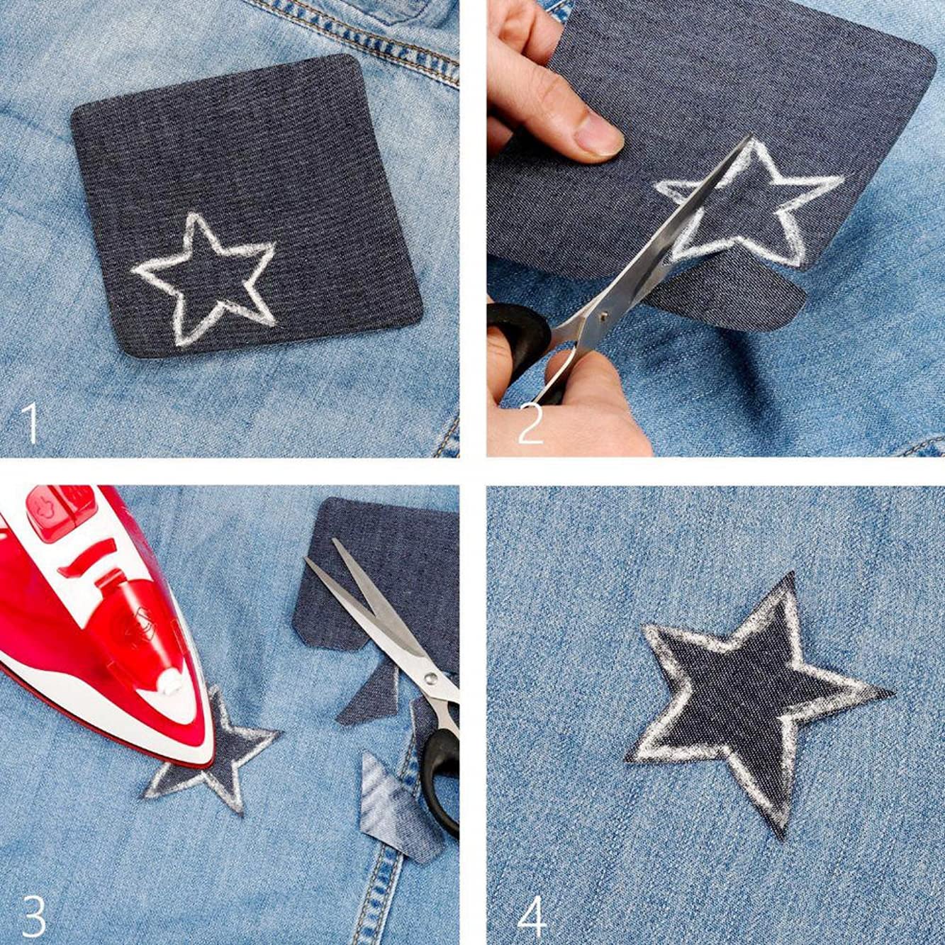 Strijkpatches, jeans, 25 stuks patches om op te strijken, 5