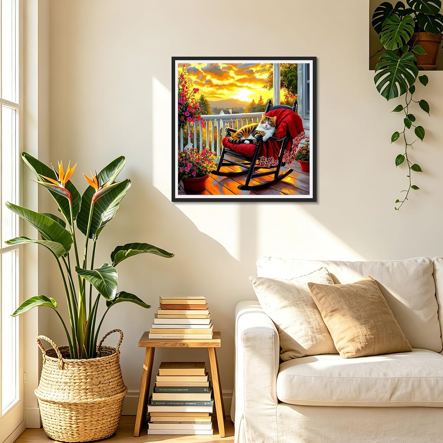 RICUVED Sunset Diamond Painting Kits for Adults, Cat Diamond Art Kits for Beginners, Rocking Chair 5D DIY Full Round Drill Gem Paint by Diamonds Dots Art and Craft Kit for Gift Home Decor 12x12 Inch image 5
