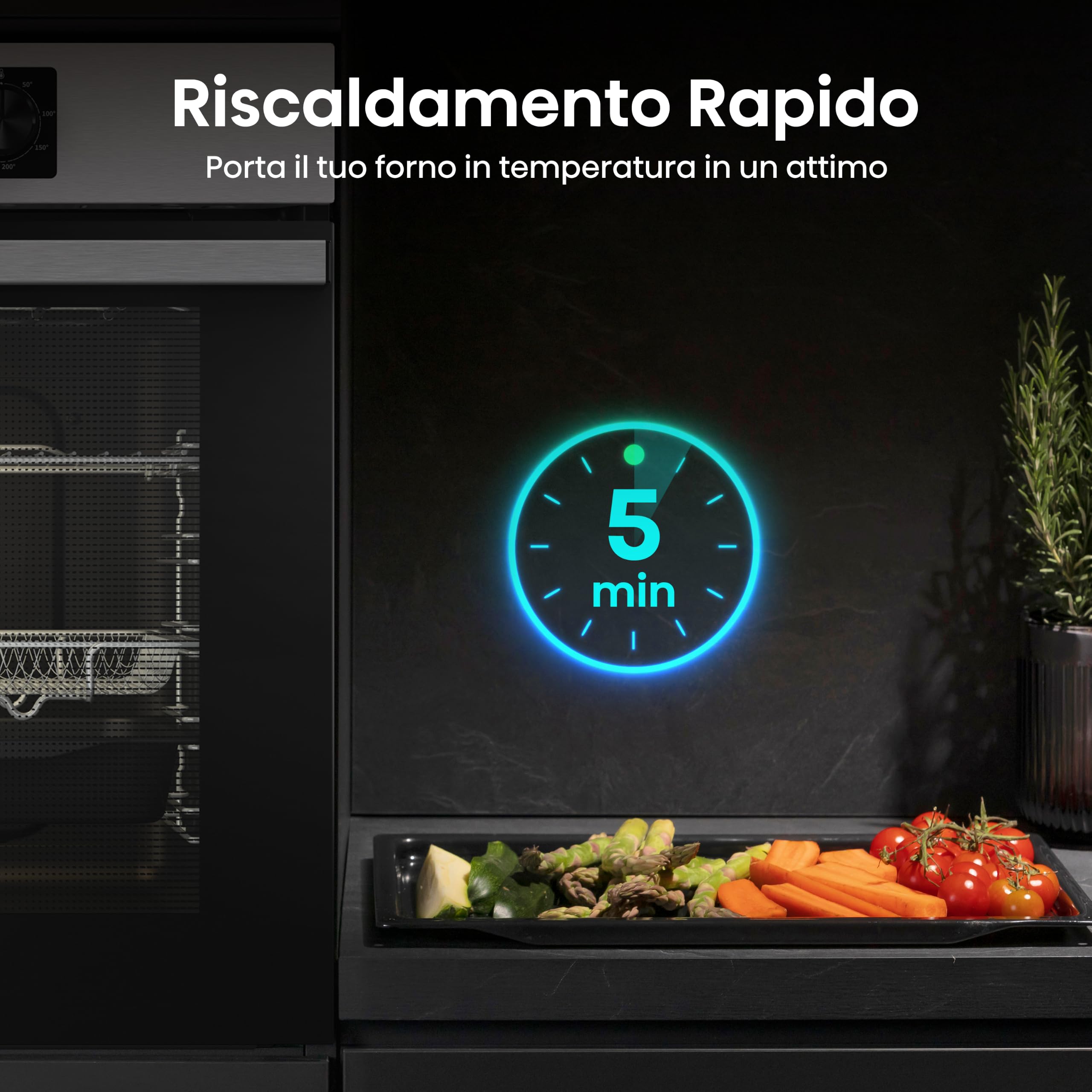 Hisense OP64211EX NUOVO Forno da Incasso Multifunzione 73 litri, Termoventilato, 3 vetri, Pulizia Pirolitica, 13 Funzioni, Pizza 300°C, AirFry, Display Touch, Guide Telescopiche, Inox con Vetro Nero