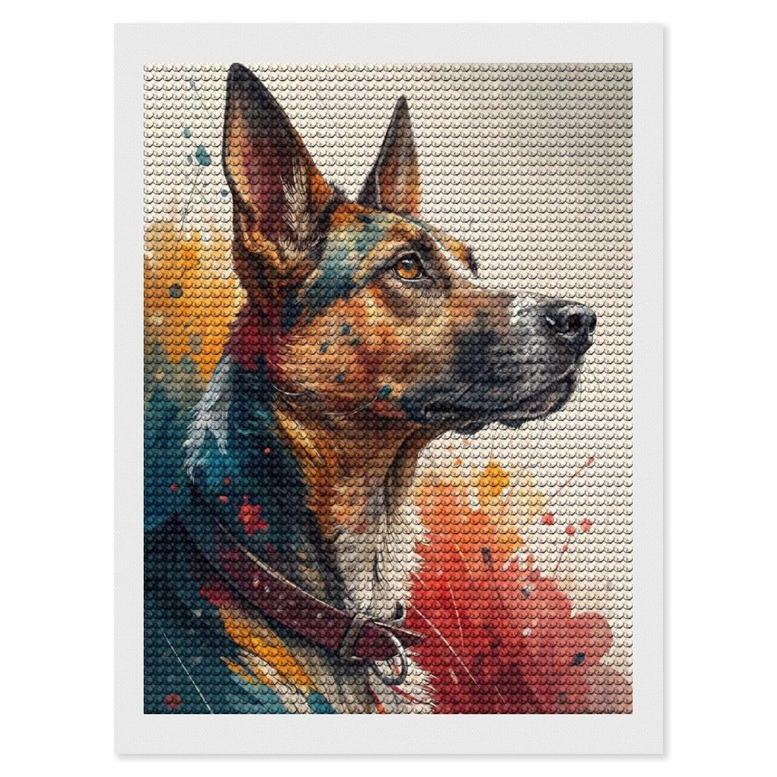 Junmoney Colorful German Shepherd Portrait Full Drill Diamond Painting Kit 12"x16", for Teens, Adhesive Canvas, Bedroom Decor, Holiday Gift Idea