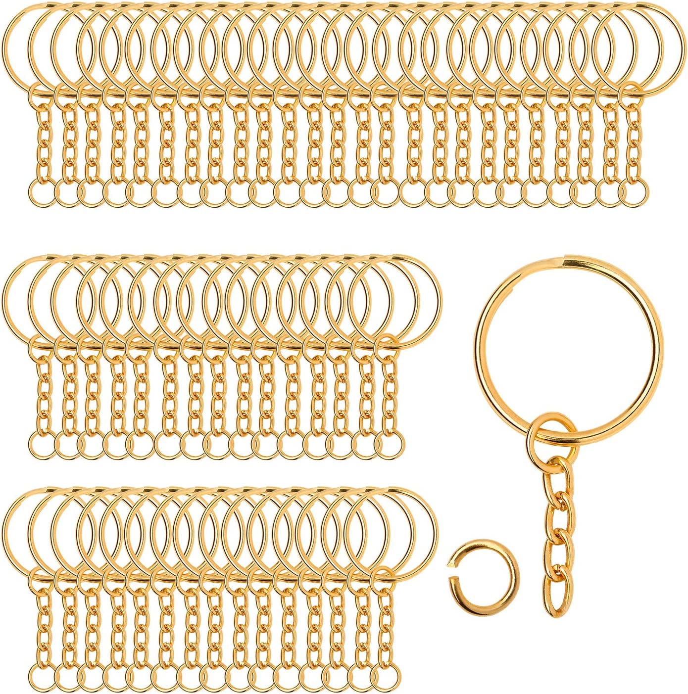 100 Pieces Metal Split Key Rings with Chain and Open Jump Rings, 1inch Diameter Split Key Chain Rings for DIY Crafts, Keys, Pendant, Jewelry Making (Gold)