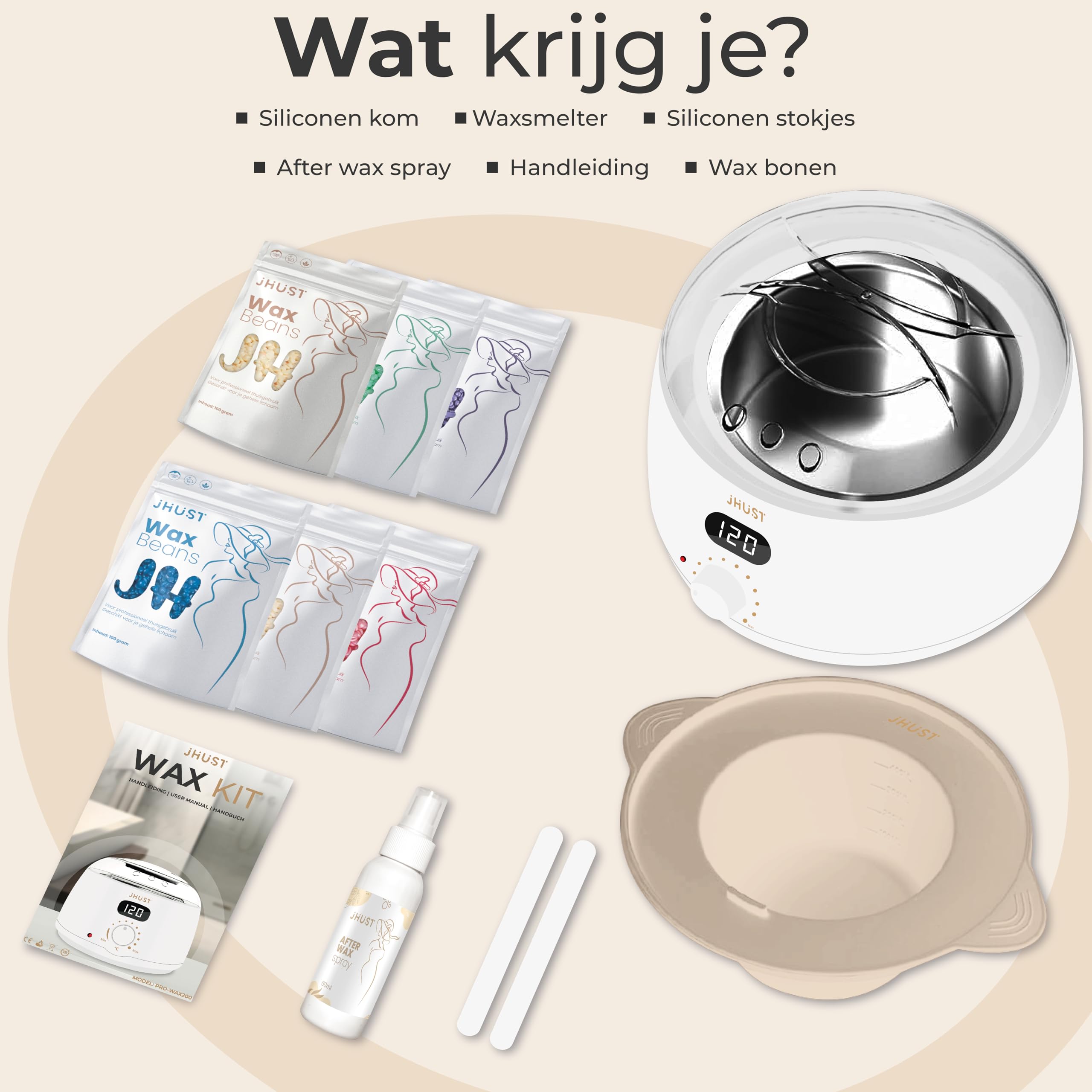 Set scaldamani grigio con 600 g di perle di cera e accessori completi, incluso spray dopocera, set di cera (bianco)