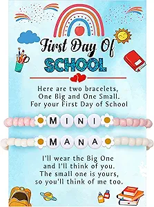 First Day of School Gifts Matching Bracelets for Women Girls Mother and Daughter Beaded Bracelet Multicolor Bead Stretch Back to School Gift I Love You Engraved Christmas Birthday Jewelry