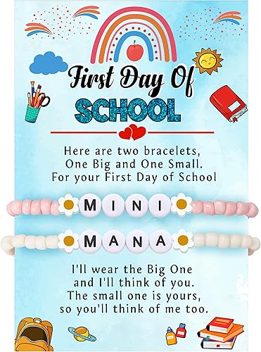 First Day of School Gifts Matching Bracelets for Women Girls Mother and Daughter Beaded Bracelet Multicolor Bead Stretch Back to School Gift I Love You Engraved Christmas Birthday Jewelry
