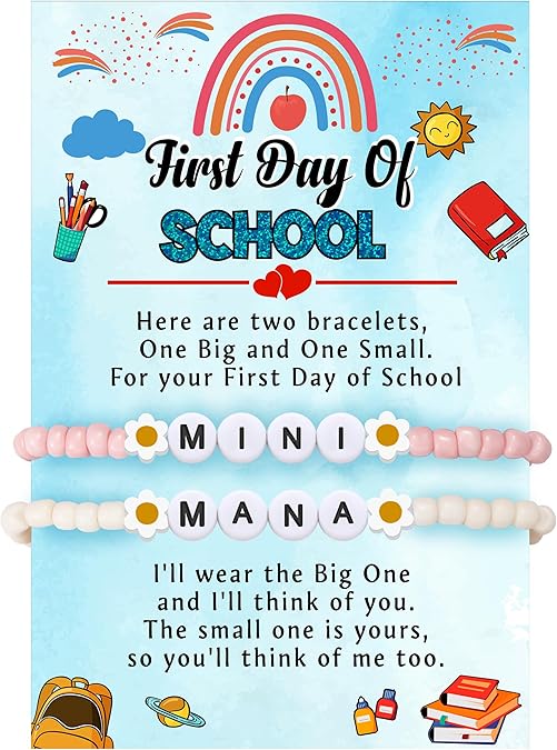 First Day of School Gifts Matching Bracelets for Women Girls Mother and Daughter Beaded Bracelet Multicolor Bead Stretch Back to School Gift I Love You Engraved Christmas Birthday Jewelry