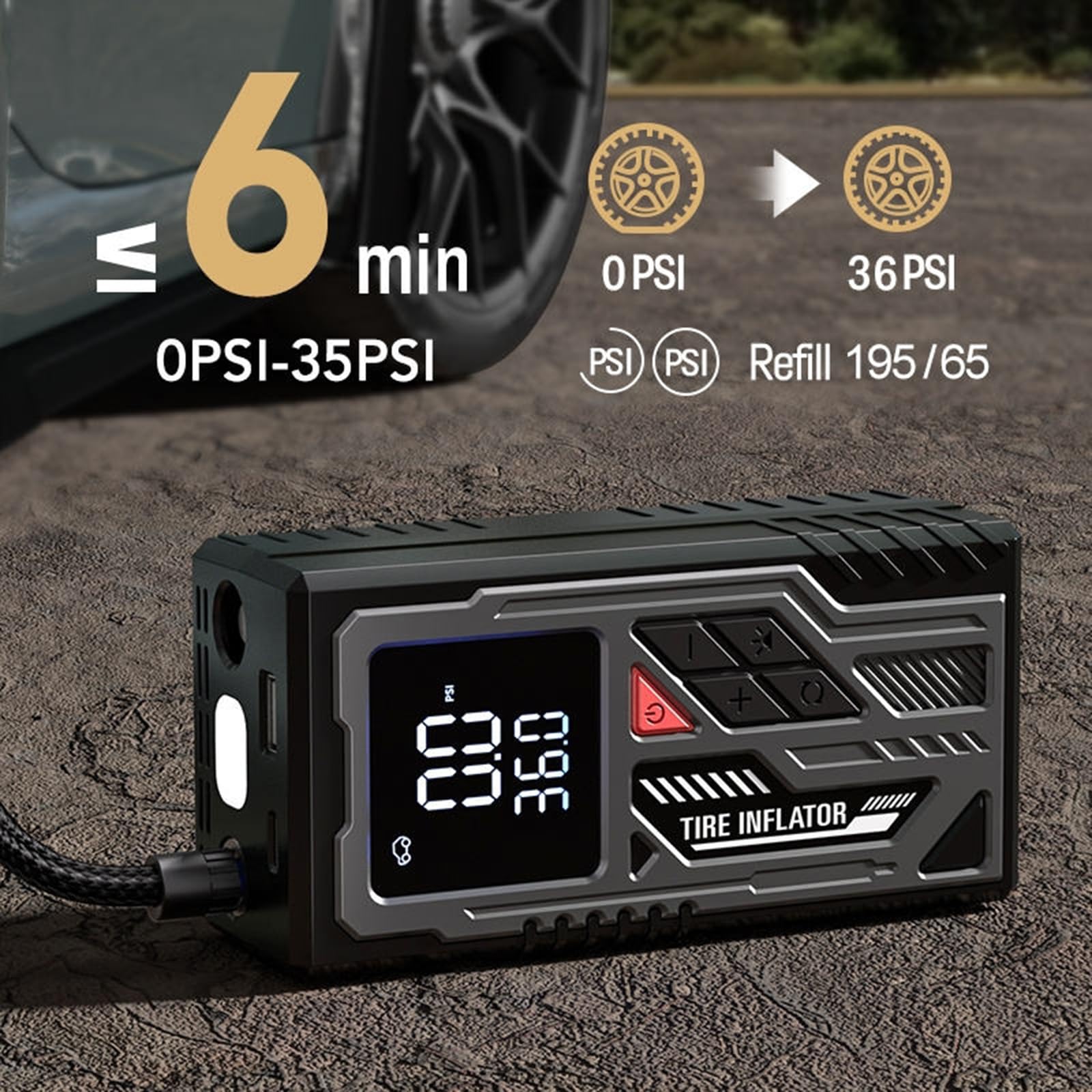 Compressore d'aria portatile per gonfiaggio rapido, pompa d'aria senza fili per pneumatici auto, 150 psi, pompa elettrica per pneumatici con manometro, luce a LED per auto, moto, bici, palla