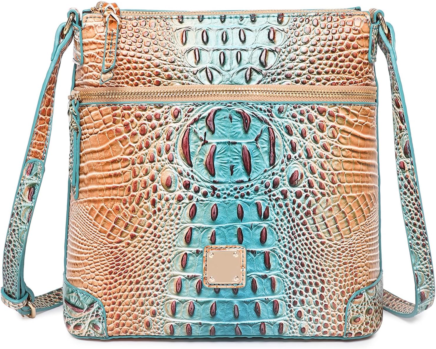 Women Crocodile Shoulder Flat Square Handbag Trendy Elegant Stylish bag Ladies Leather Crossbody Purse