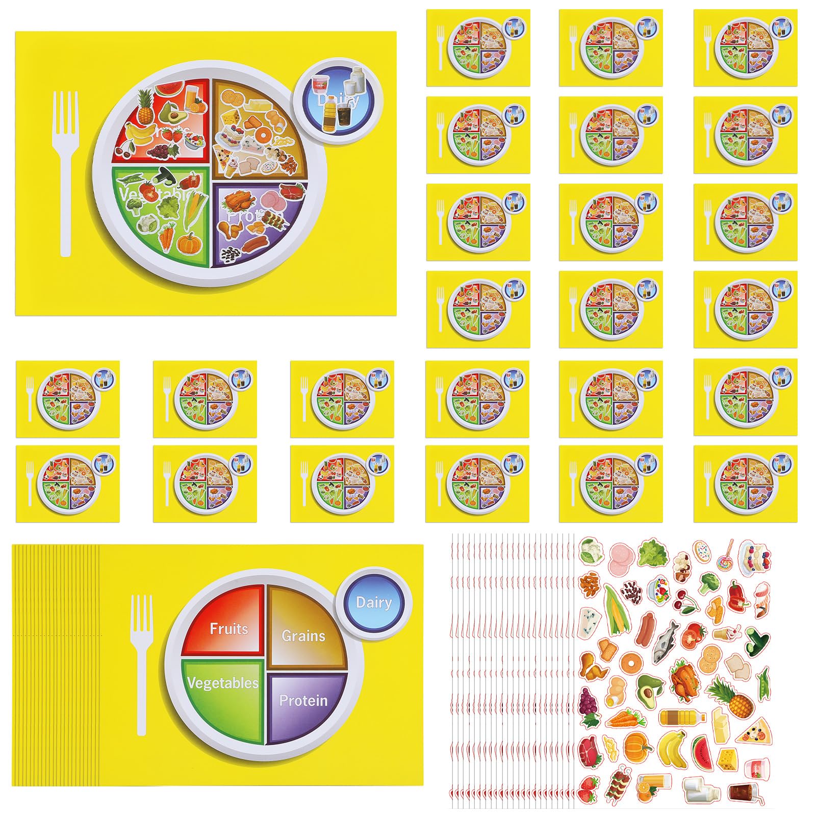 Gueevin 24 Sets Choose My Plate Sticker Activity Set for Healthy Eating My Plate Sticker Scenes for Home Meal Planning, Nutrition Education or Diet Planning