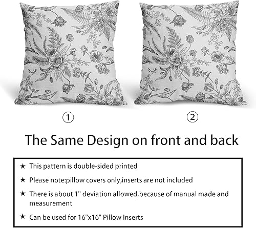 Miniatura 6 de Fundas de almohada con flores verdes y blancas, paquete de 2 fundas de almohada de 16 x 16 pulgadas, diseño vintage de flores verdes salvias, fundas