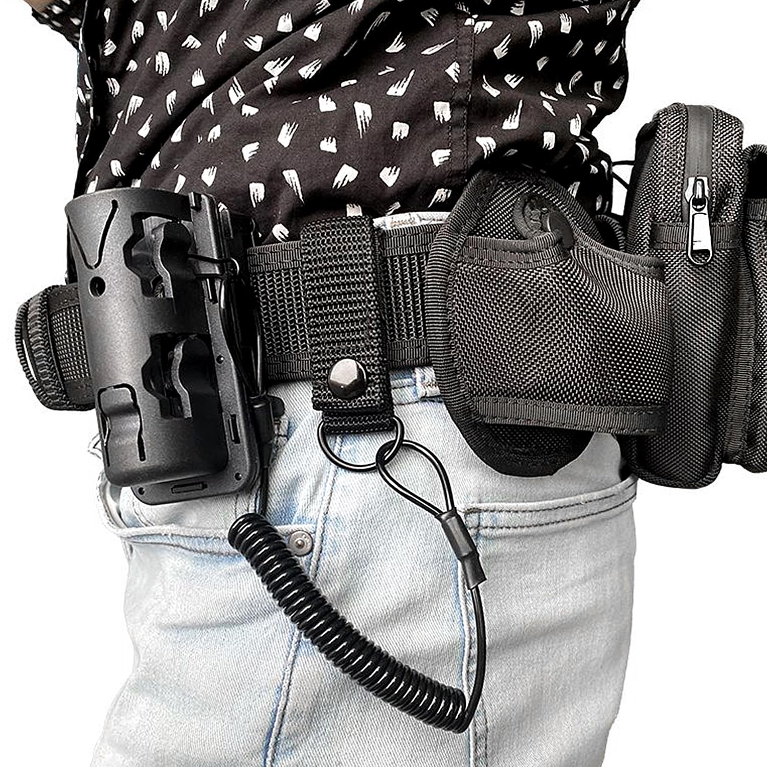 Tactical Lanyard Set, Comprend 2 Cordes Elastiques en Spirale, 2 Mousquetons, Robuste et Durable, Convient pour Le Plein Air, Le Camping, La Chasse, La Survie (Noir, Taille Moyenne)