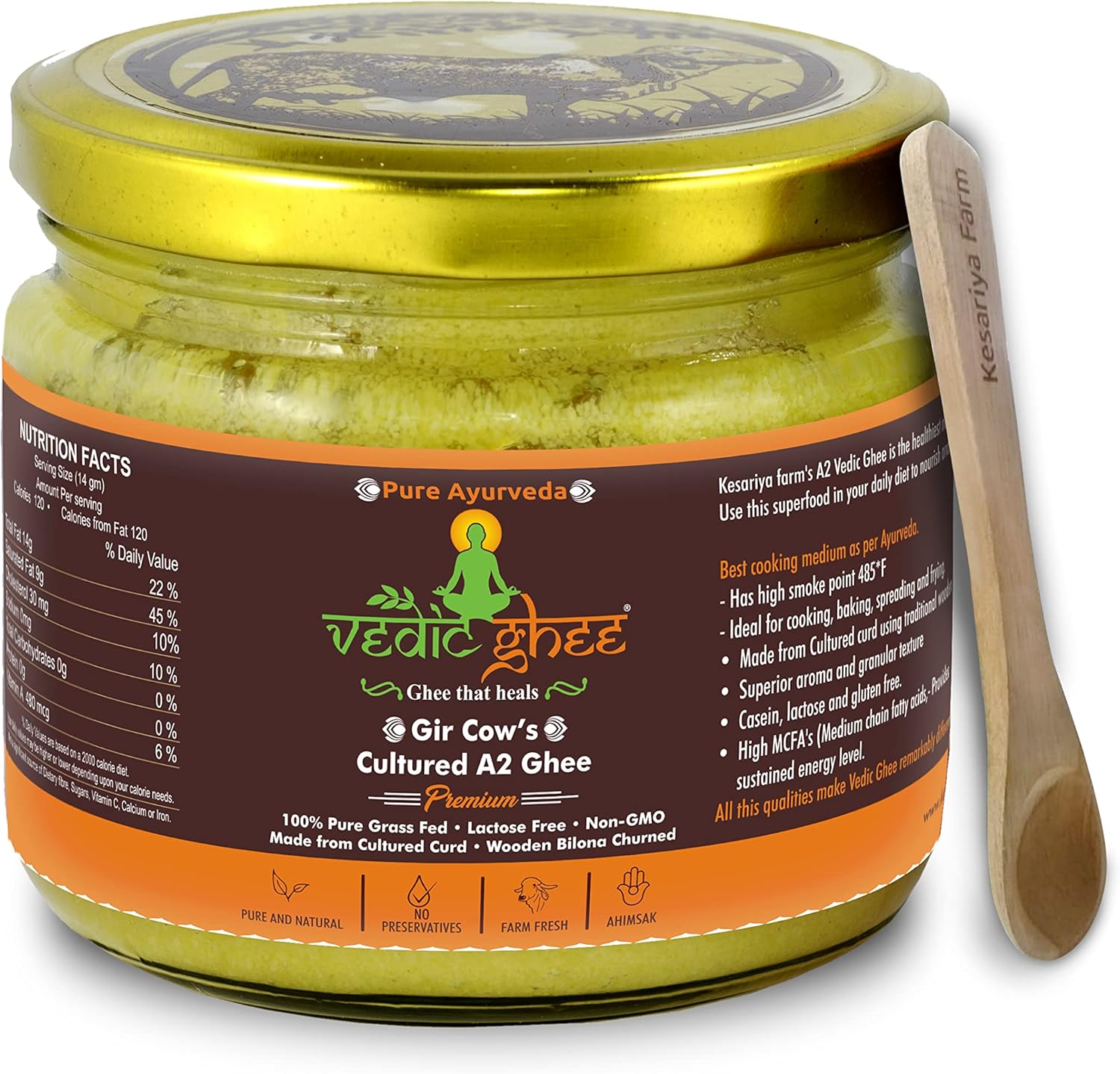 Vedic Ghee Premium A2 Gir Cow Cultured Ghee from Kesariya Farm, Vedic