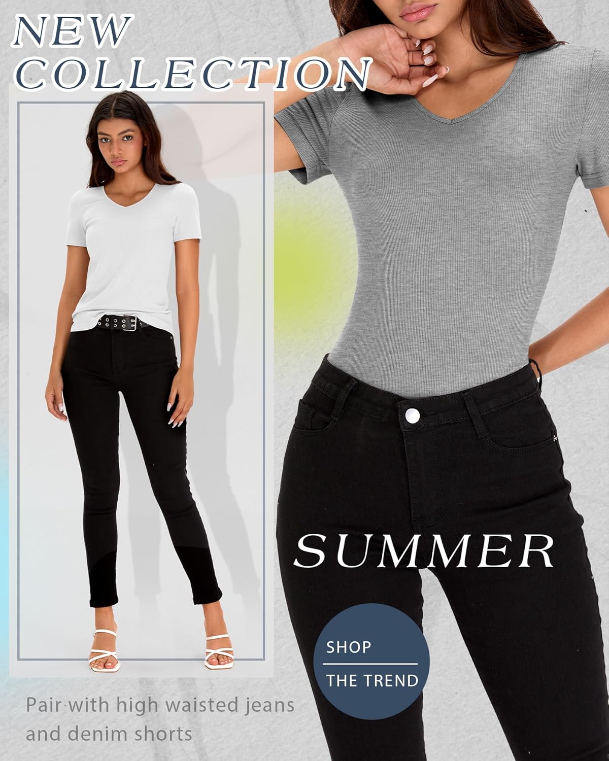 Huukeay 5 Pack Women's Cotton V Neck T-Shirts Multipack Short Sleeve Slim Casual Ribbed Tops Basic Summer Tee - Image 3