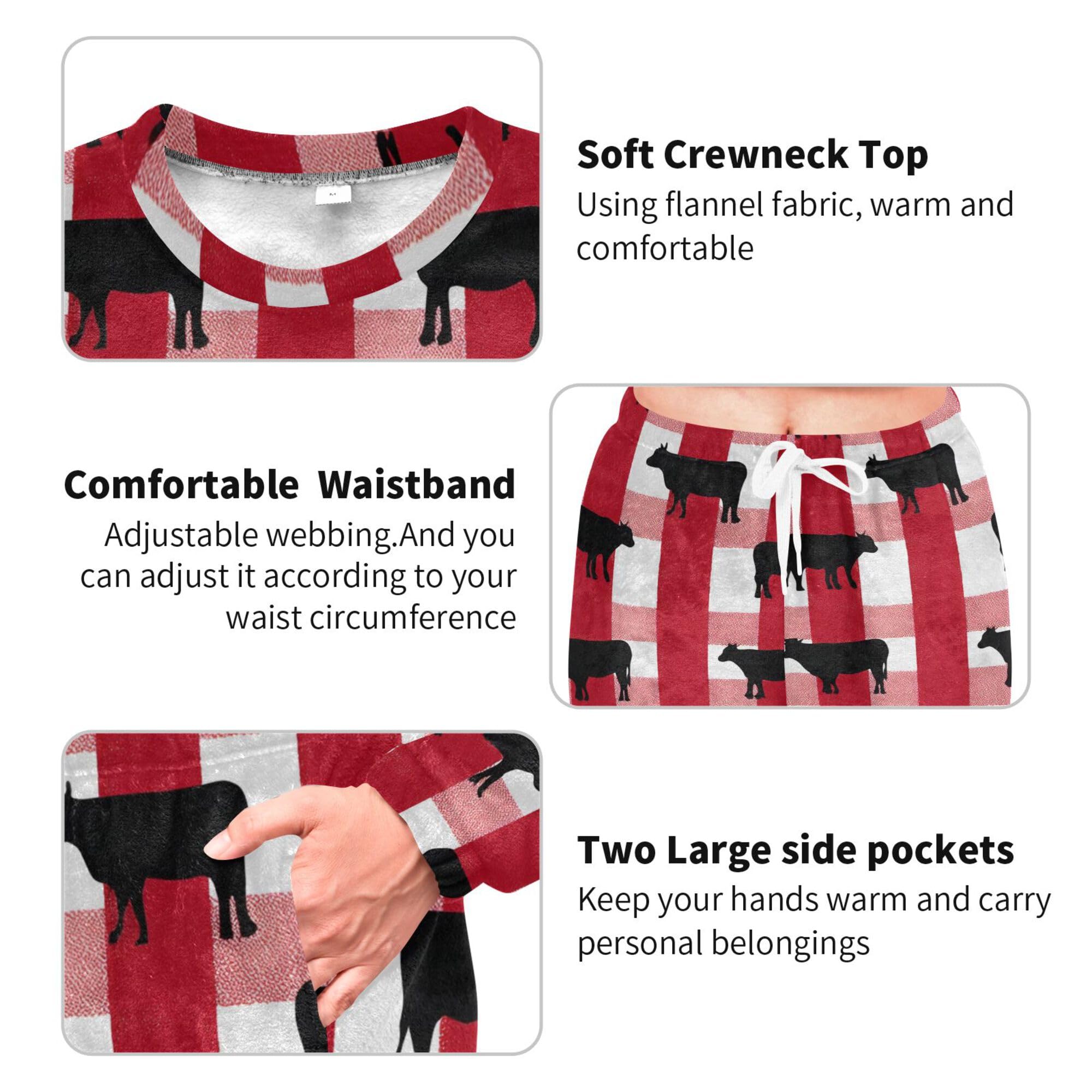 ALAZA Conjunto de pijama de forro polar para mujer, diseño de oso blanco, manga larga, ropa de dormir de dos piezas, ropa de dormir térmica, pijama súper suave, talla S