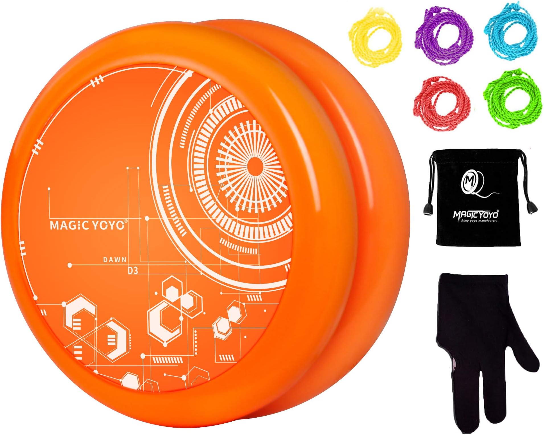 MAGICYOYO Looping Yoyo D3 Orange Plastic Responsive Loop Yoyo 2A Yoyo Ball with 5 Yoyo Strings, Yoyo Glove, Yoyo Bag for Thanksgiving for Kids