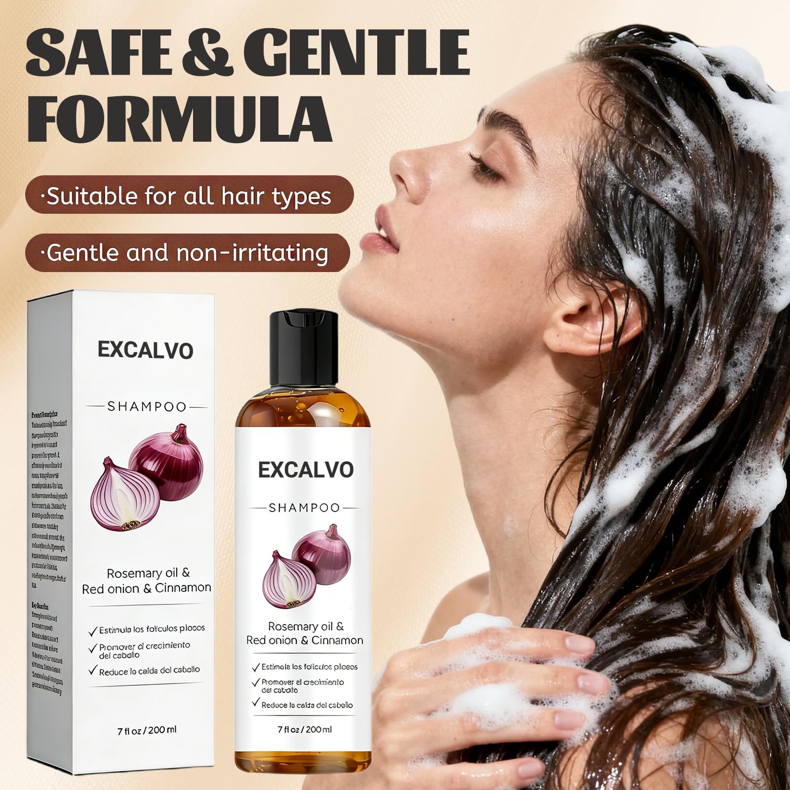 Excalvo Champu de Cebolla, 2026 Nuevo Champú Cebolla, Champu Excalvo, Con Extracto De Canela, Limpieza Diaria Para Un Cabello Más Denso En Apariencia, para Hombres y Mujeres, 200 ml (1 Botella) — view 2