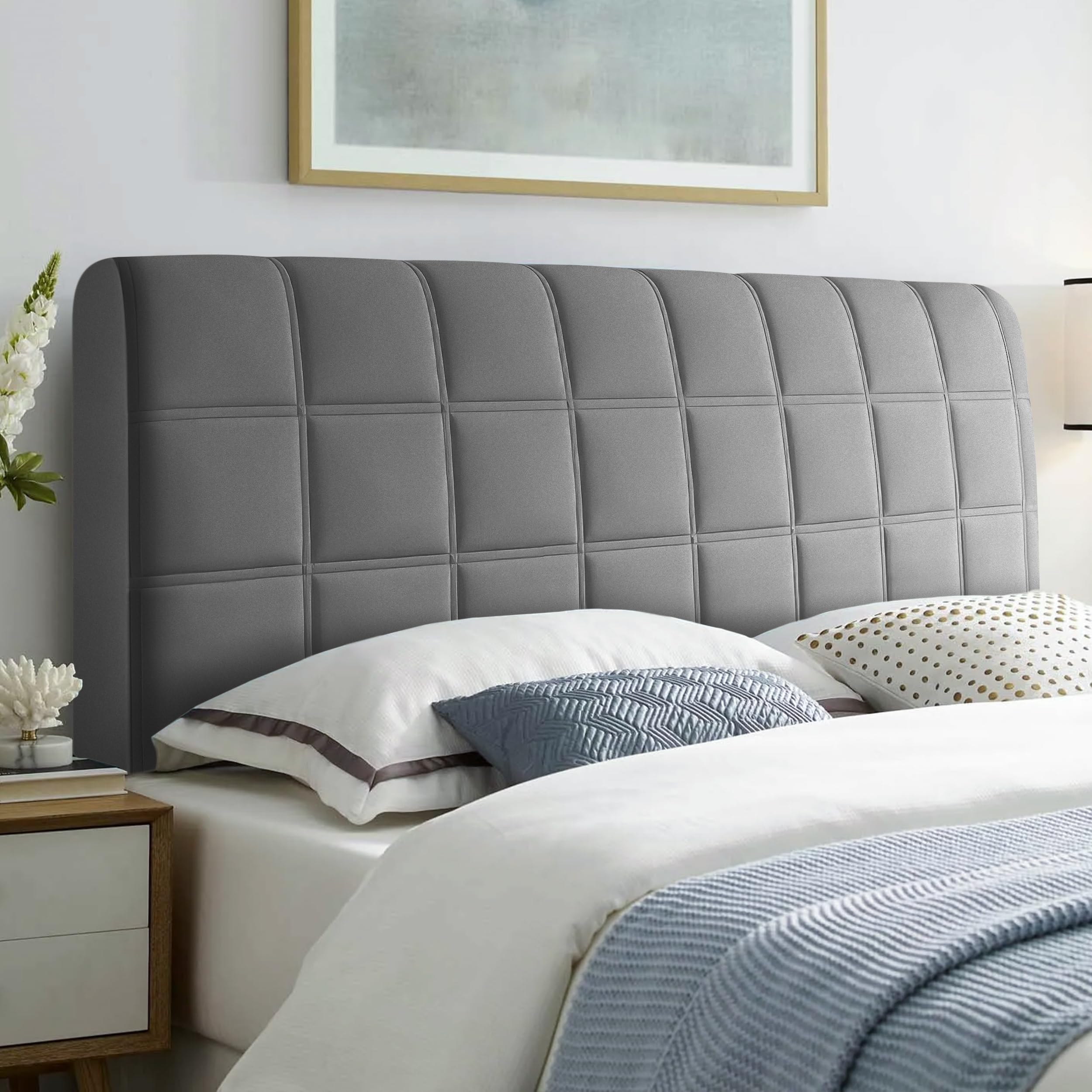 Bettkopfteil Hussen Quadratisch Bett Kopfteil Bezug Verdicken Gesteppt Weicher Kopfteilbezug Für Schlafzimmer, Dunkelgrau, 180cm