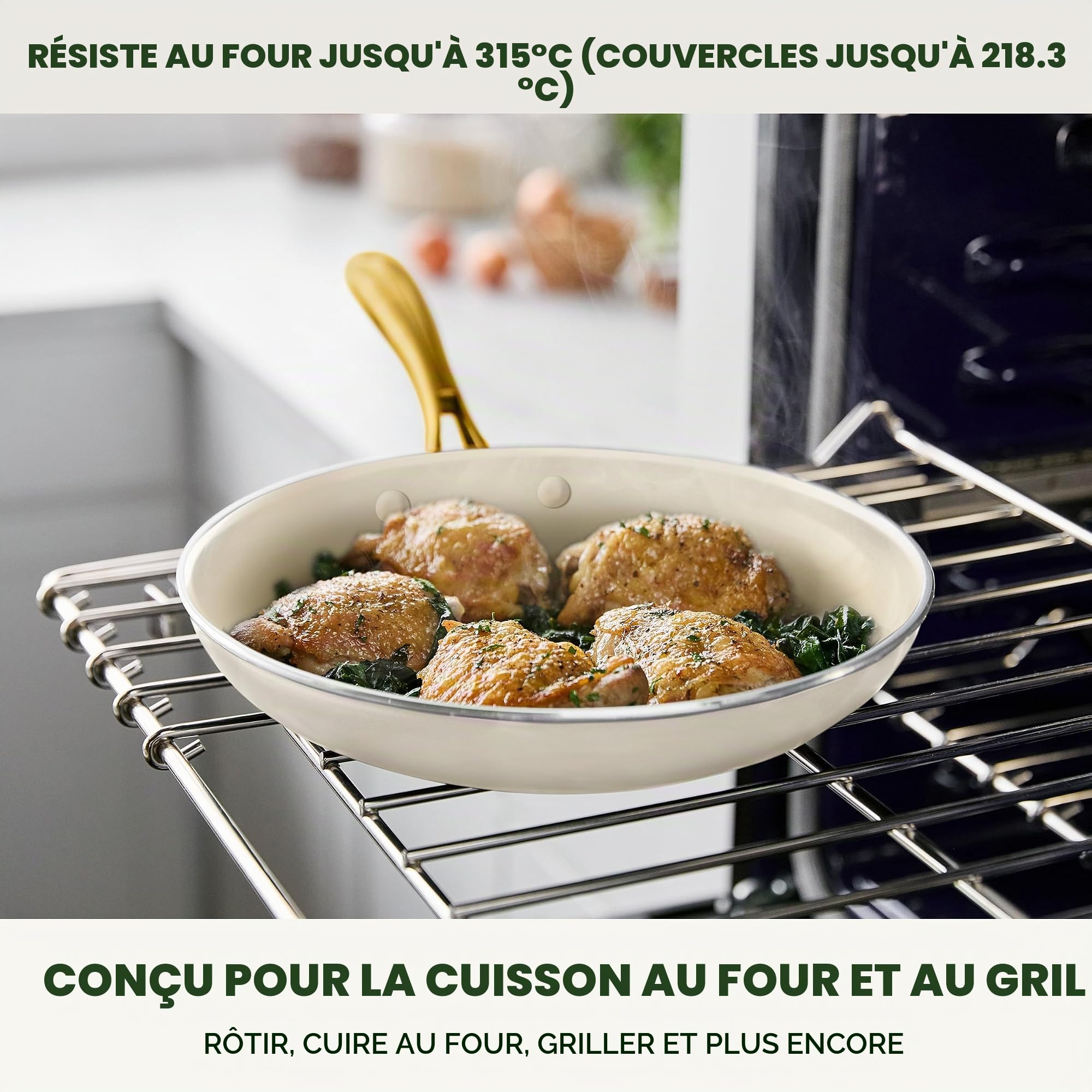 GreenPan Batterie de cuisine Swift antiadhésive de 12 pièces, casseroles et poêles en céramique sans PFAS avec couvercles, passe au lave-vaisselle et au four/gril jusqu'à 600 °C, ensemble de cuisine