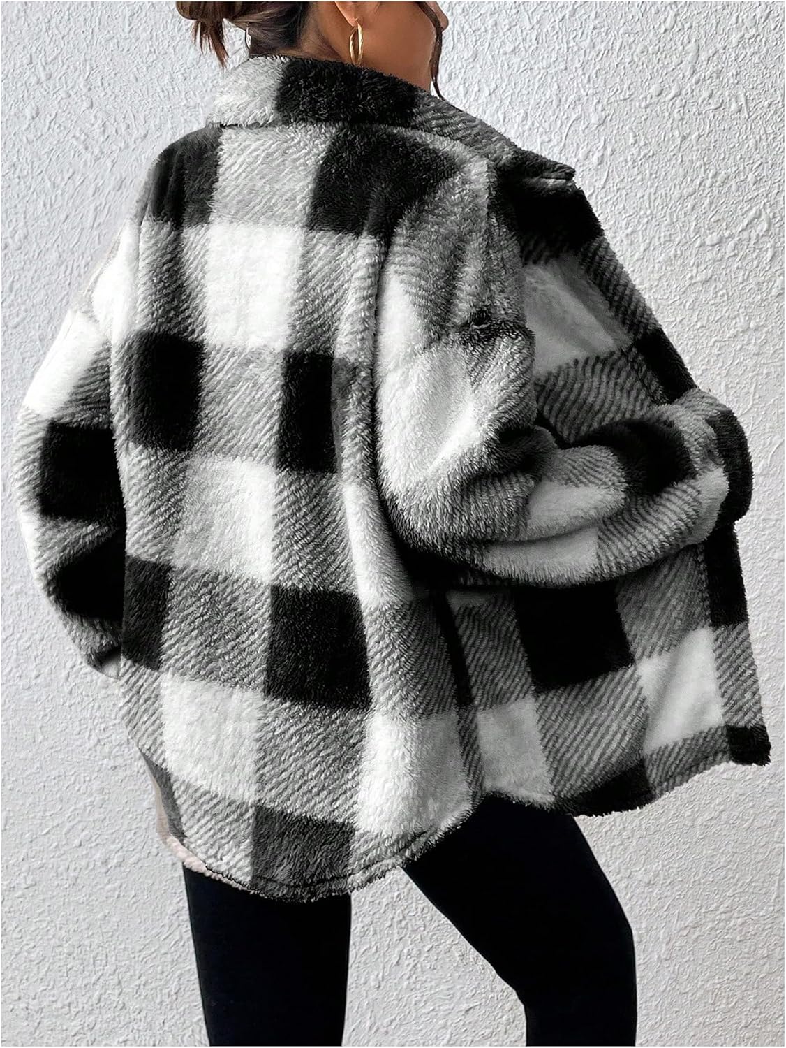 Floerns Women's Plus Size Plaid Fuzzy Jacket Long Sleeve Button Front Fall Winter Sherpa Coat - Image 3