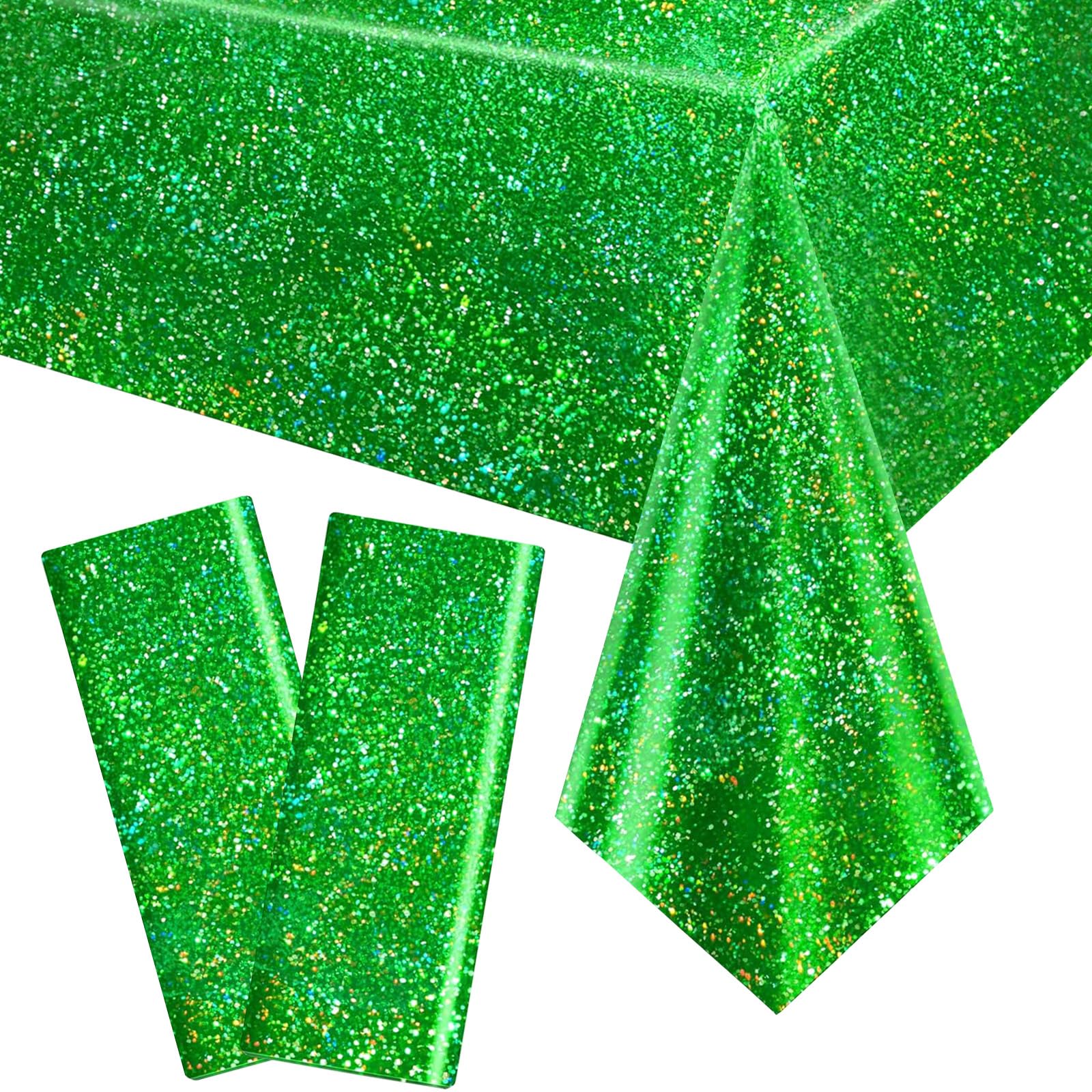 2pcs Shimmer Green Holographic Party Plastic Tablecloth for Birthday,137x274cm Large Shiny Foil Table Cover Metallic Sparkly Iridescent Table Cloth for Girls,Picnic,Christmas,Disco Party Decorations
