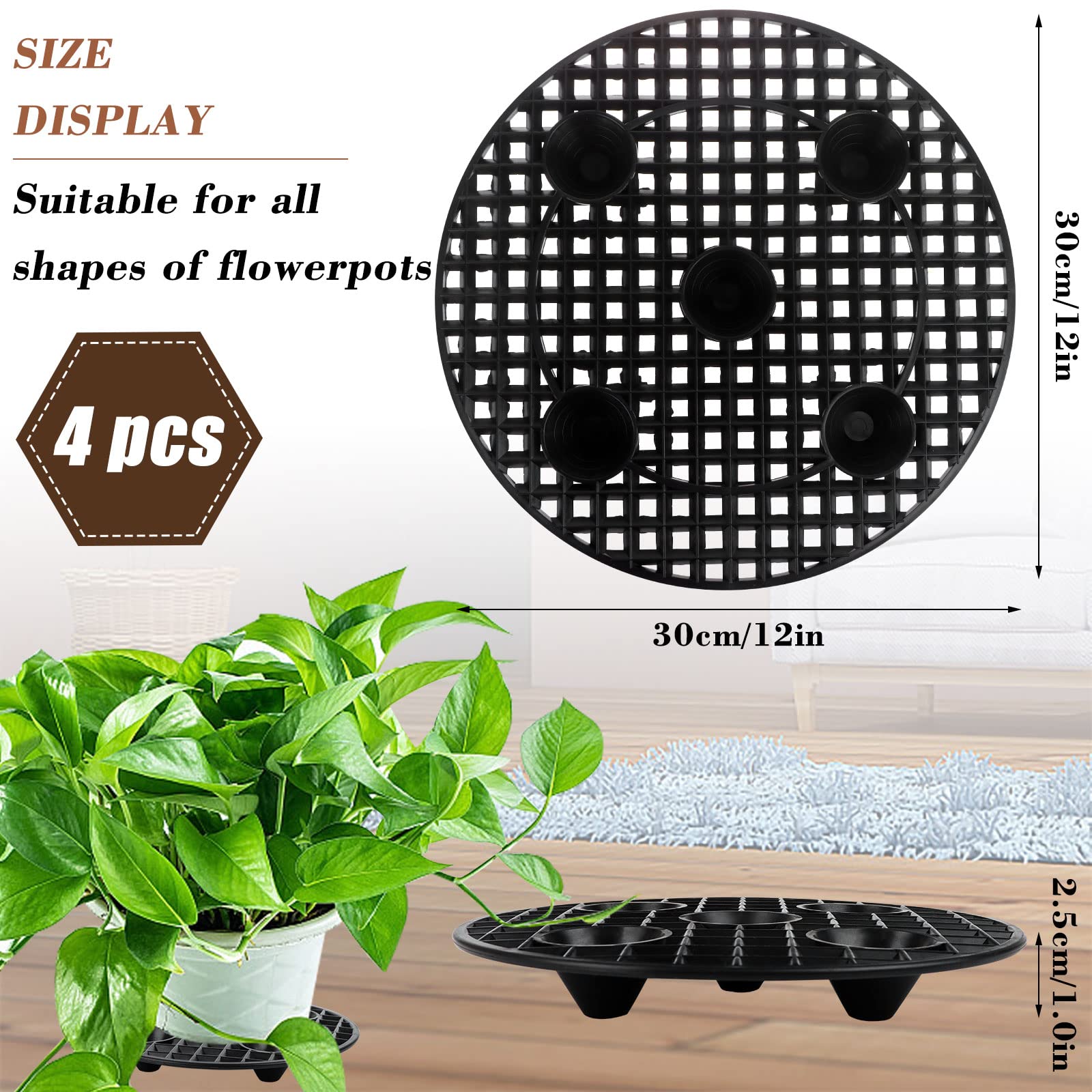 Sottovasi Rotondi In Plastica Nera, 30 Cm Di Diametro, Set Da 15 Pezzi, Per Interni Ed Esterni, HAKZEON - 2