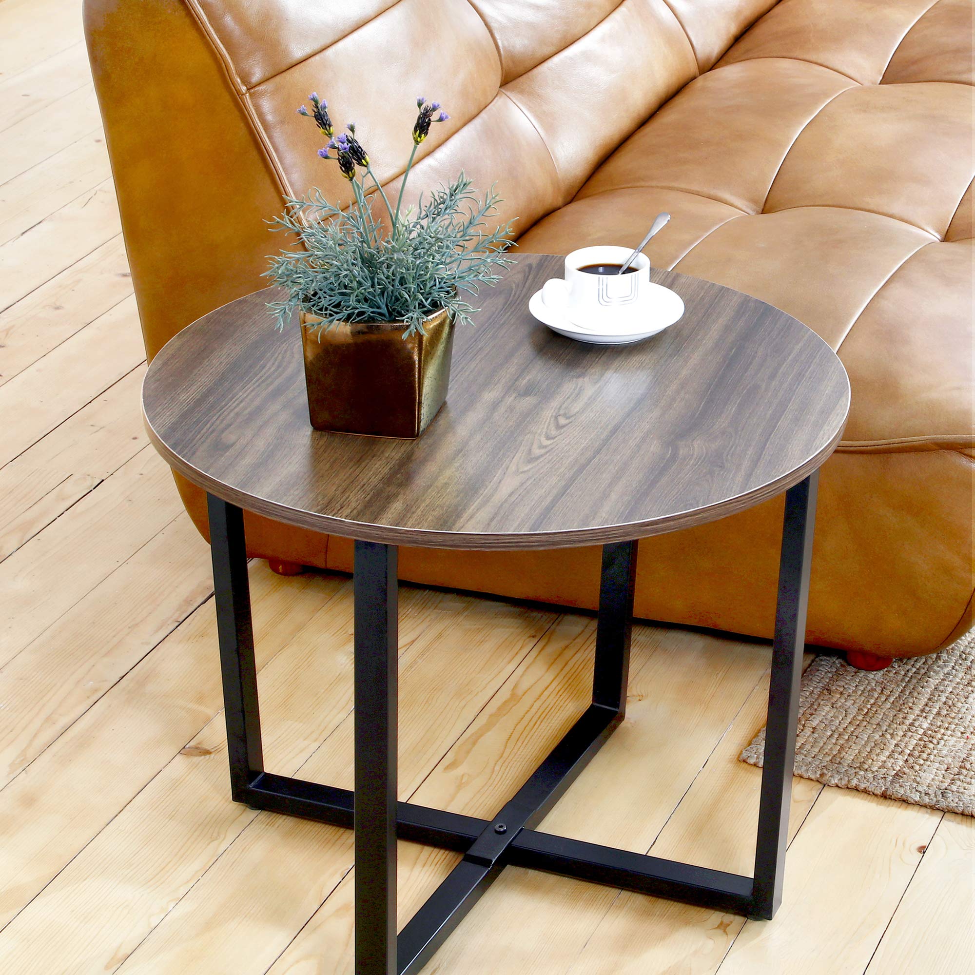 Buy IDEALHOUSE Round Industrial Coffee Table, Small round coffee table