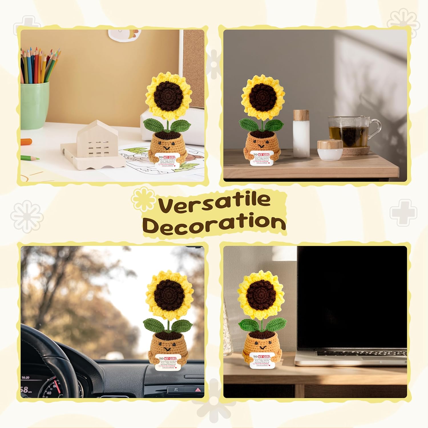 Emotional Support Crochet Sunflower – Handmade Gift for Girlfriend, Wife, Partner – Romantic Romantic I Love You Gift for Couples Wife, “to My Girl” Love Message, for Women - Image 5