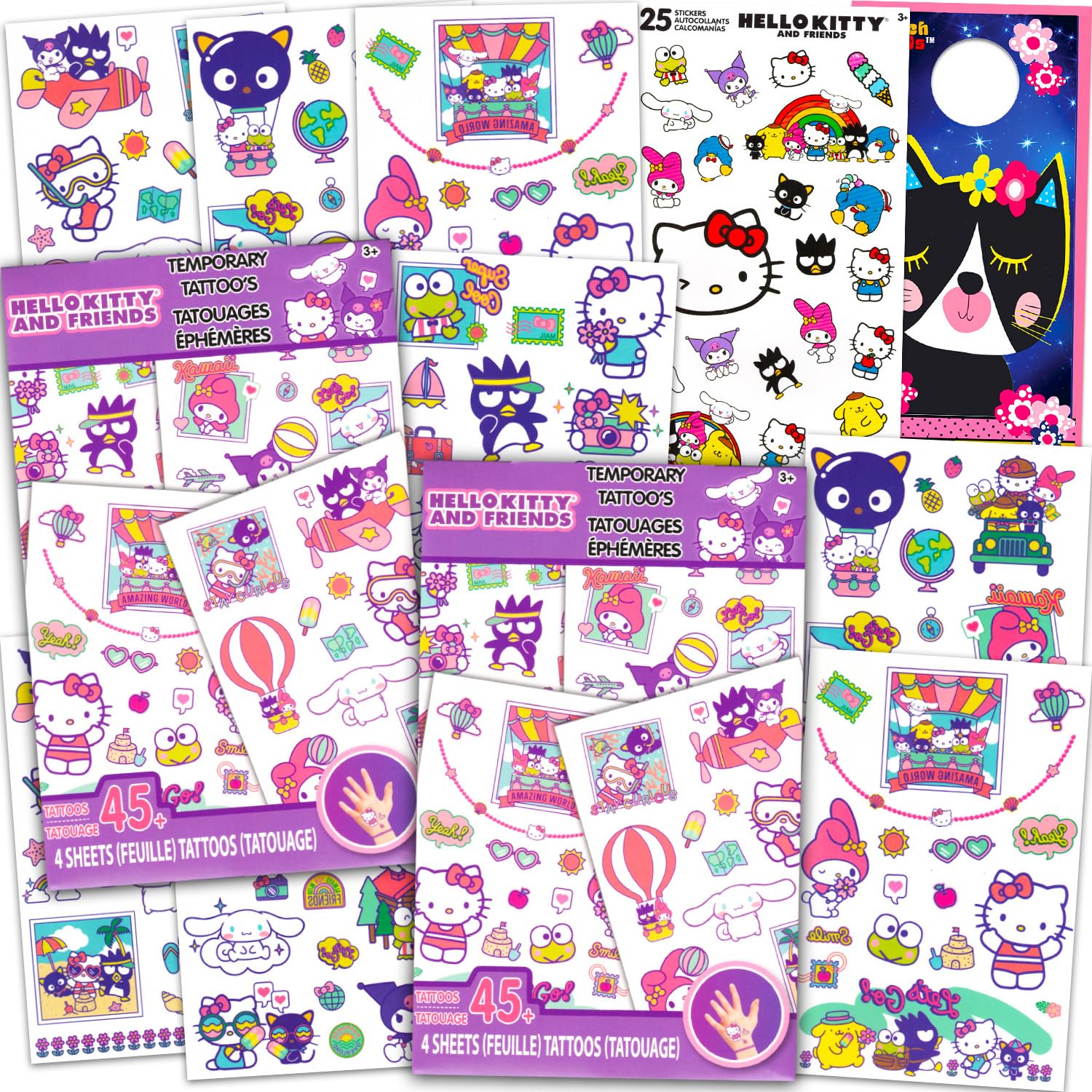 Hello Kitty Temporary Tattoo Set - Bundle with 90+ Hello Kitty and Friends Temporary Tattoos Plus Stickers, More | Sanrio Party Favor Supplies for