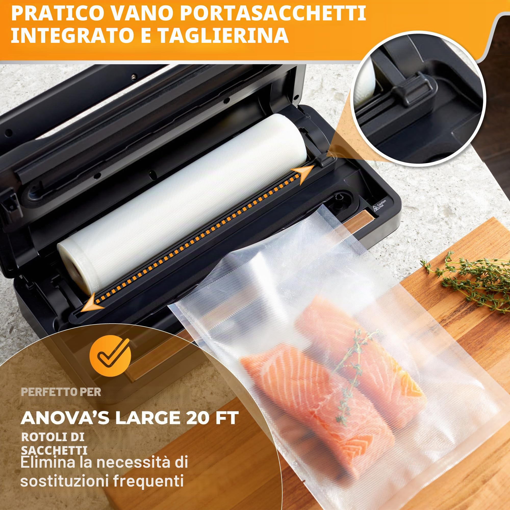 Anova Culinary Precision Vacuum Sealer Pro, include 1 rotolo di sacchetti, per sottovuoto e conservazione degli alimenti, nero, medio