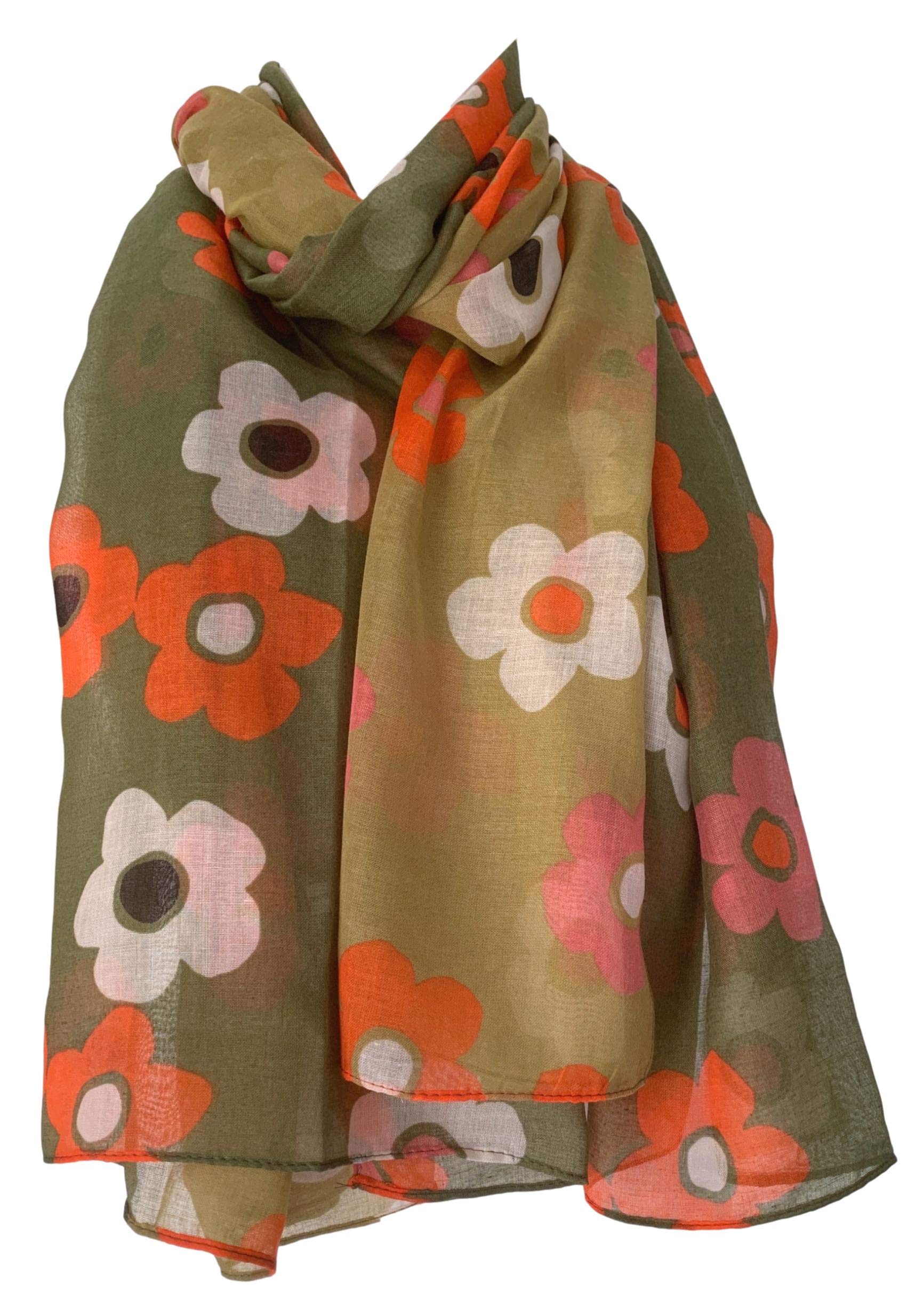 Purple Possum® Floral Scarf Ladies Flower Print Wrap Flowers Lightweight Shawl (Green)