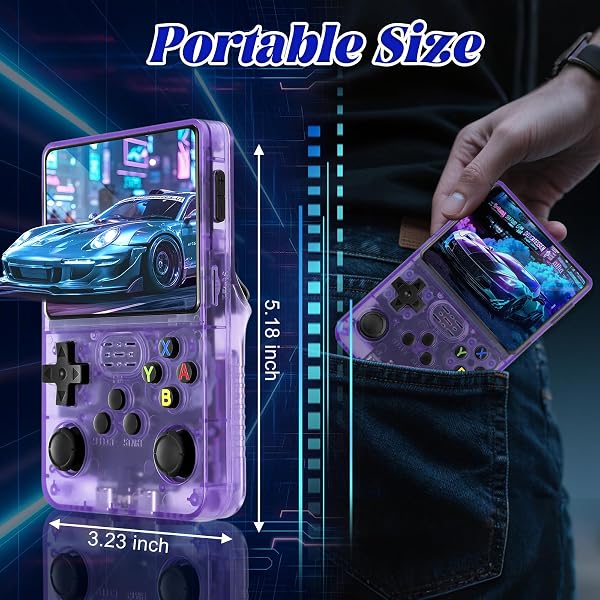 R36S Retro Handheld Video Game Console -Linux System,3000mAh Battery,3.5 Inch Screen,128G TF Card,30000+ Classic Games,Portable Game Console for Present to Give Friends for Christmas-Purple - 4