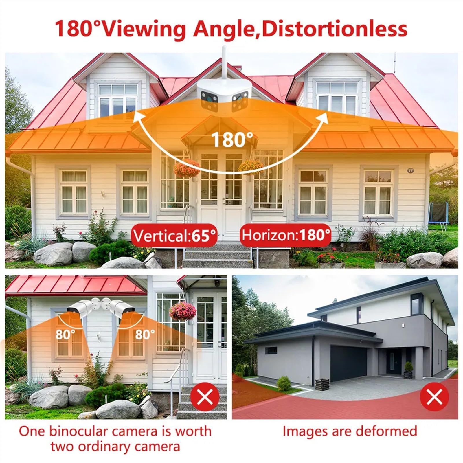 Caméra de sécurité, 4K 8MP extérieur 180 ° Ultra Grand Angle de Vue panoramique caméra Double Objectif IP AI détection Humaine 4MP CCTV sécurité(4K Add128G Card)