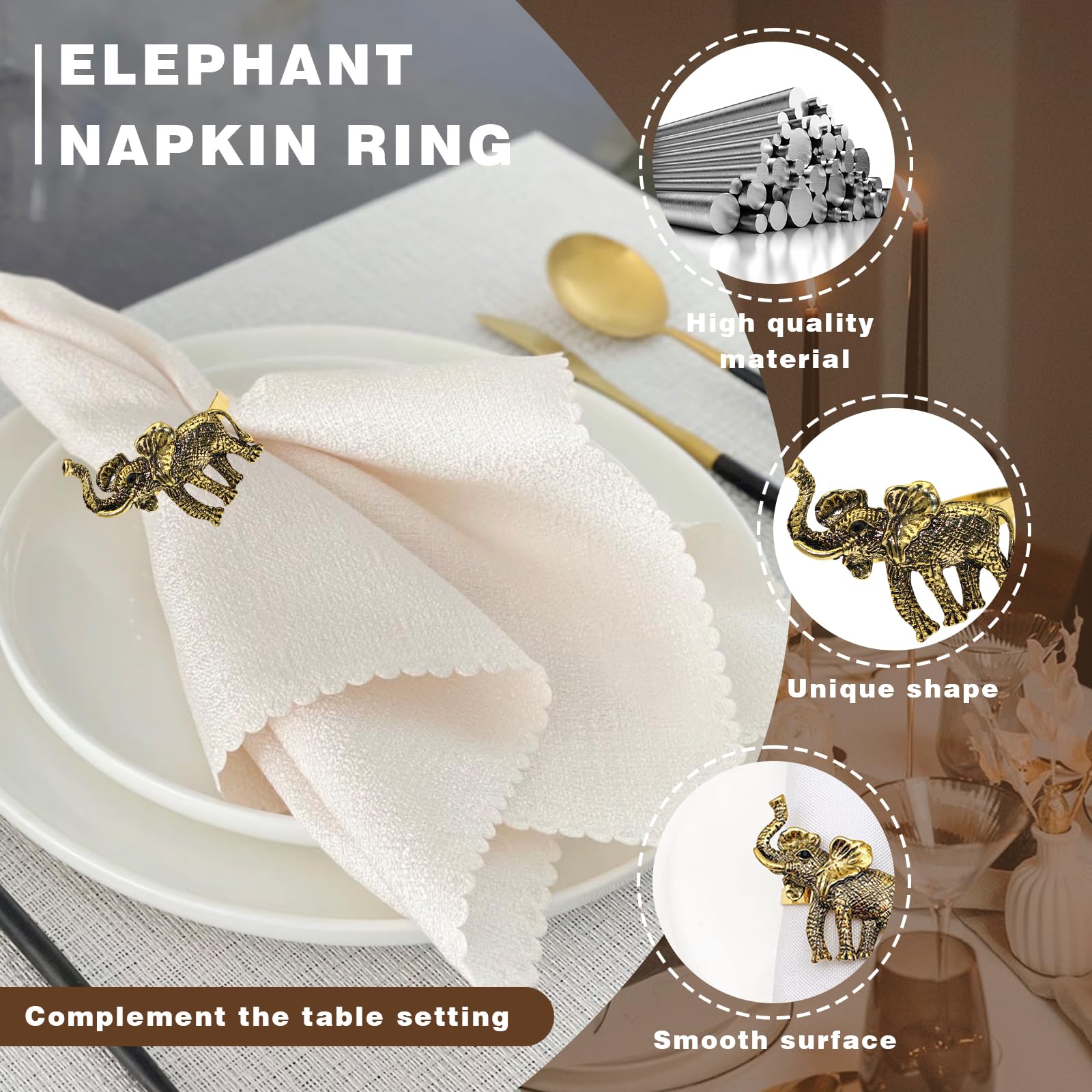Amazon.com: Elephant Napkin Ring Set of 8, Retro Elephant Napkins  display picture 1