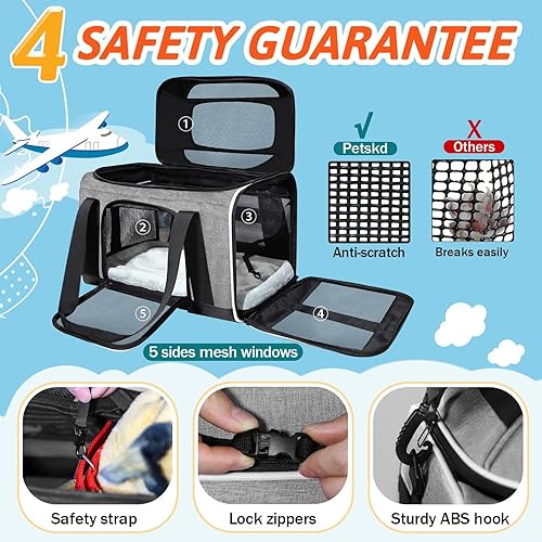 Vista 82 de Petskd Transportador superior expandible para mascotas de 17 x 12 x 8.5 pulgadas, aprobado por aerolíneas JetBlue Allegiant Spirit, portador