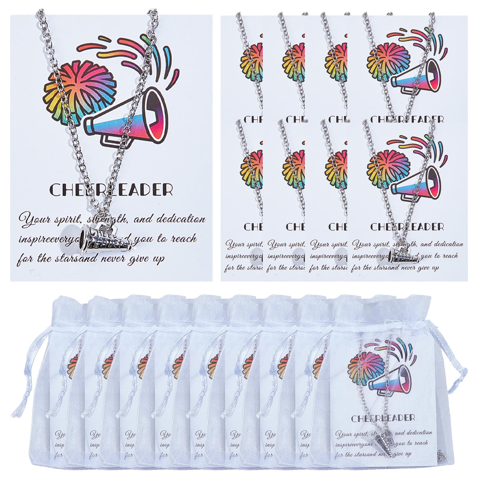 Cadeaux de pom pom girl personnalisés : 24 colliers de soutien avec cartes