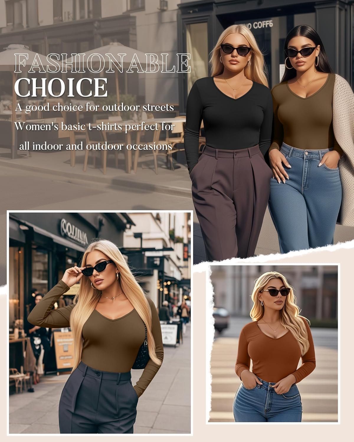 3 Pack Women's Plus Size Long Sleeve Thermal Shirts, V Neck Slim Fitted Fleece Underwear Basic Tees - Image 2