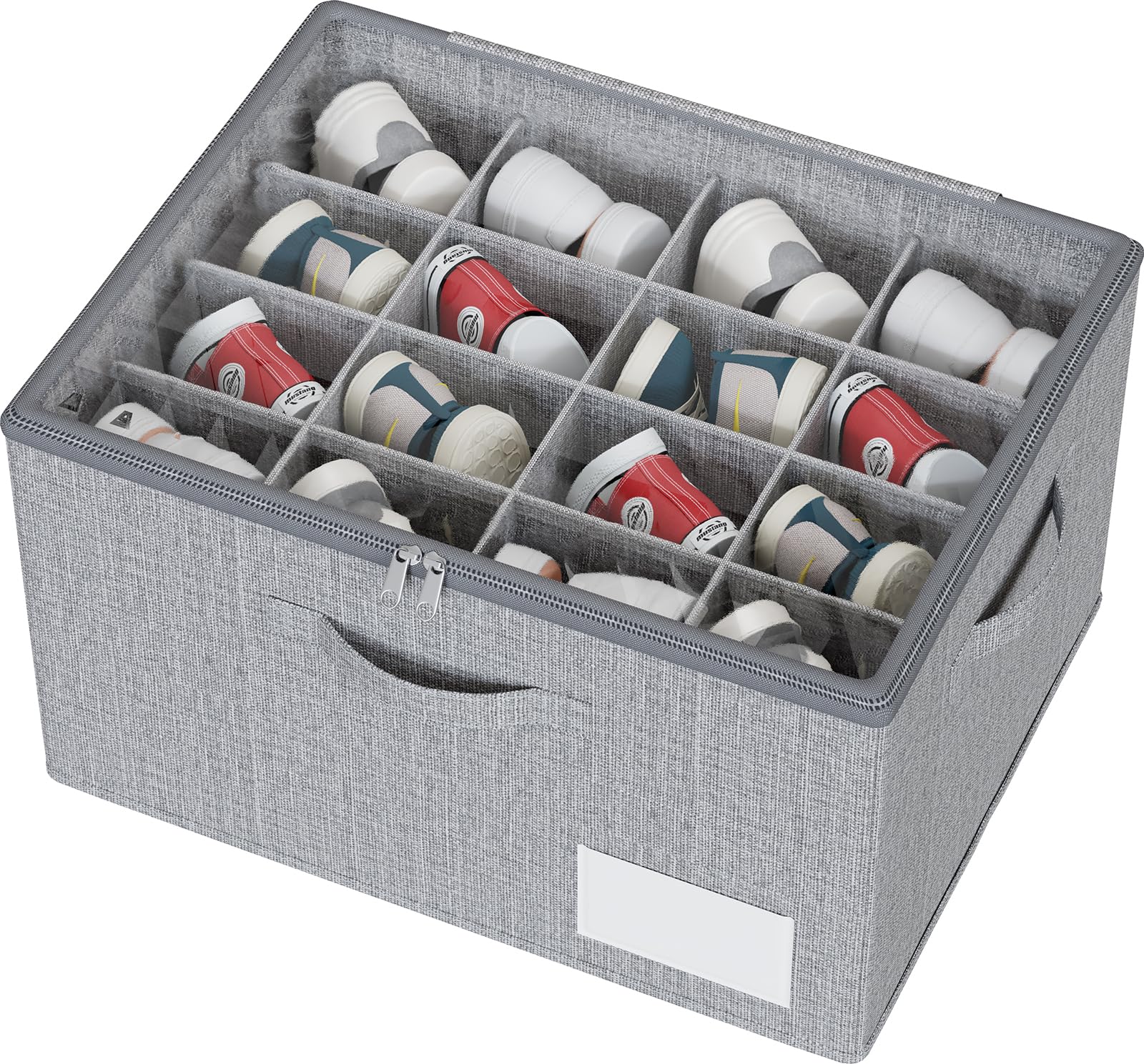 WANGIRL Organizador Zapatos Armario, Caben 16 Pares, Cajas Almacenaje Zapatos Plegable, Organizador de Zapatos con Tapa Transparente, Soporte Inferior y Asas Reforzadas - Gris