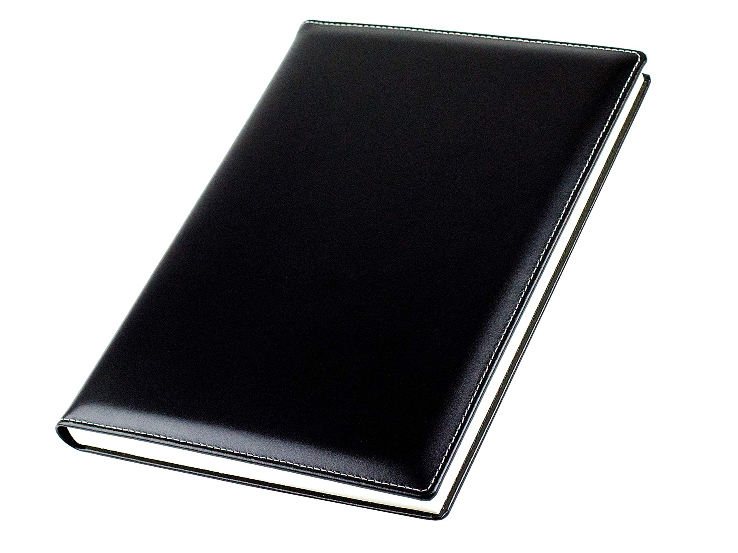 DELMON VARONE - Personalisierbares Notizbuch DIN A4 gebunden Premium Cambridge Leder schwarz - Blanko Skizzen Buch unliniert im Hardcover Echtleder Einband - auch als Tagebuch, Reisebuch & Skizzenbuch