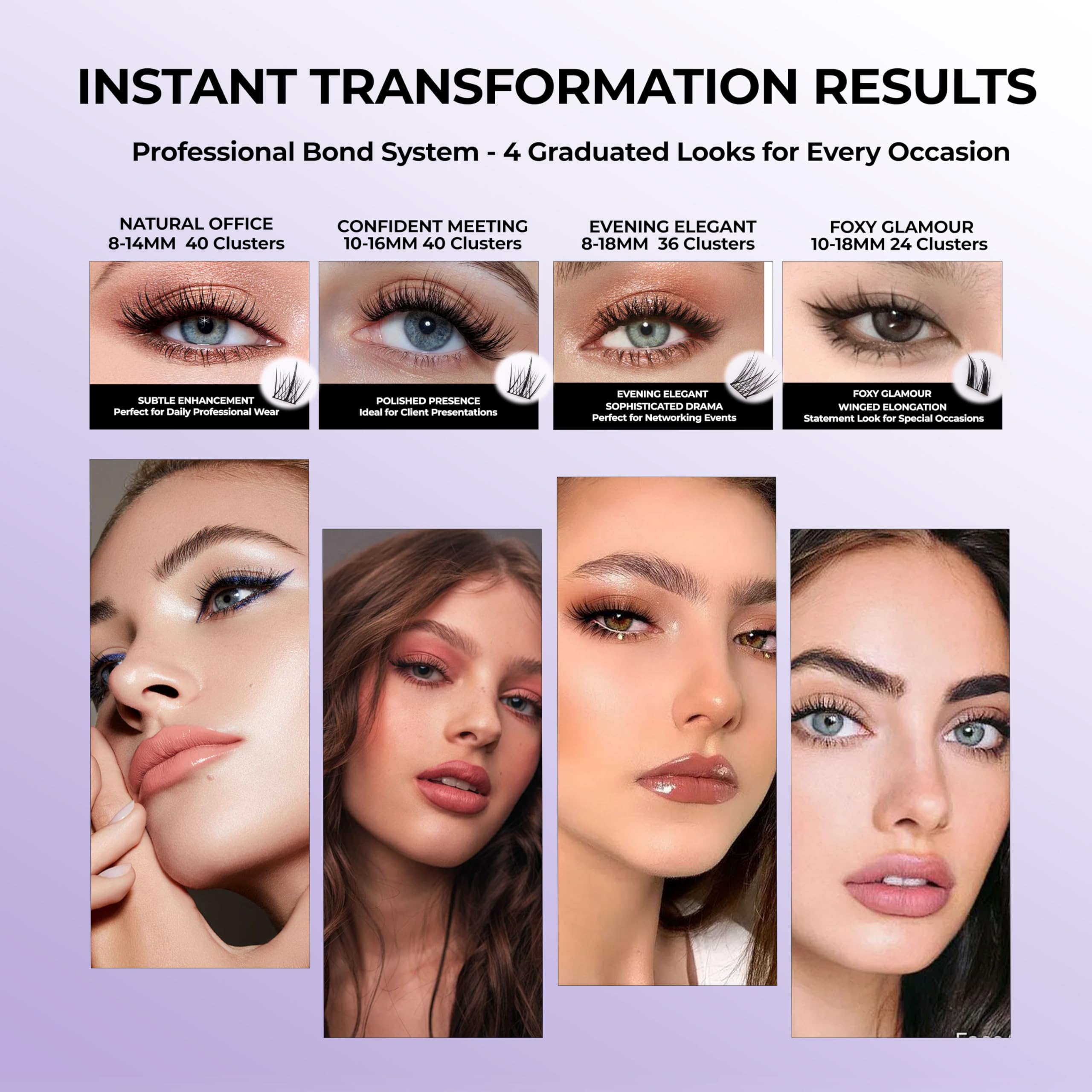 Dorisue Professional Cluster Lashes Kit 4-Styles 140PCS, Complete Bond Seal Remover System, Salon Quality Gradient Ombre - Image 3