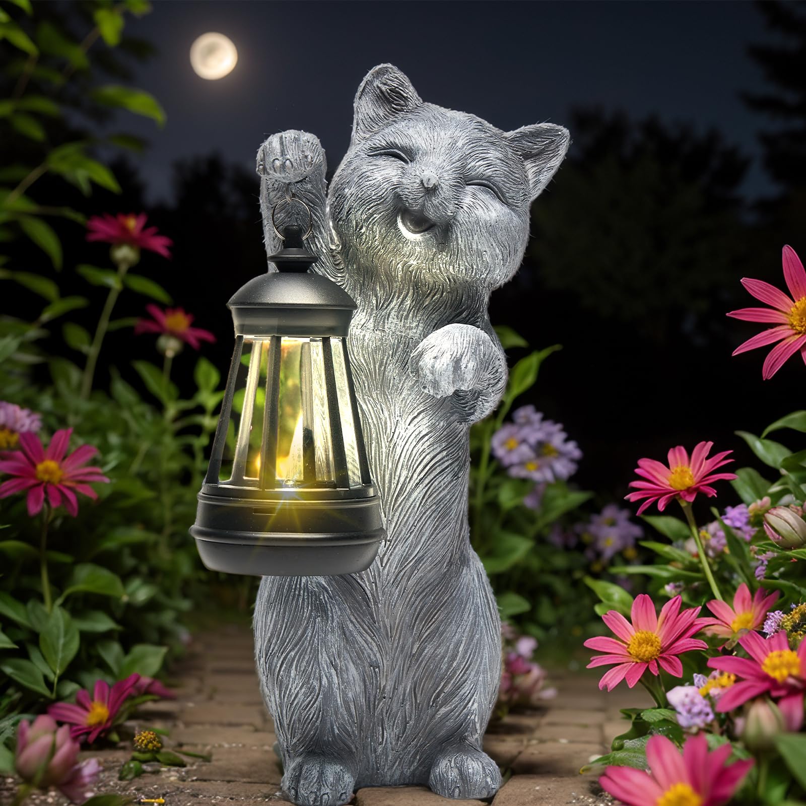 Figurine De Chat - Lanterne Solaire à Suspendre - Décoration De Pelouse