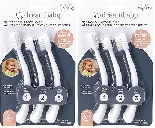Dreambaby Juego de cepillos de dientes de 3 etapas, color blanco (paquete de 2)