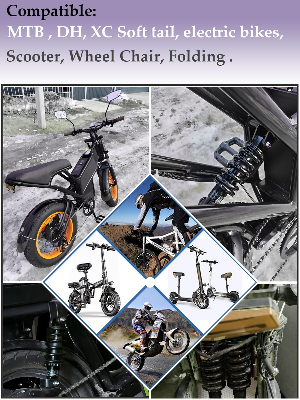 Amortiguador Trasero con Resorte helicoidal para Bicicleta de montaña, 125 mm/150 mm/165 mm/190 mm, 150-2000 LB, para suspensión de patinetes eléctricos MTB Downhill XC.