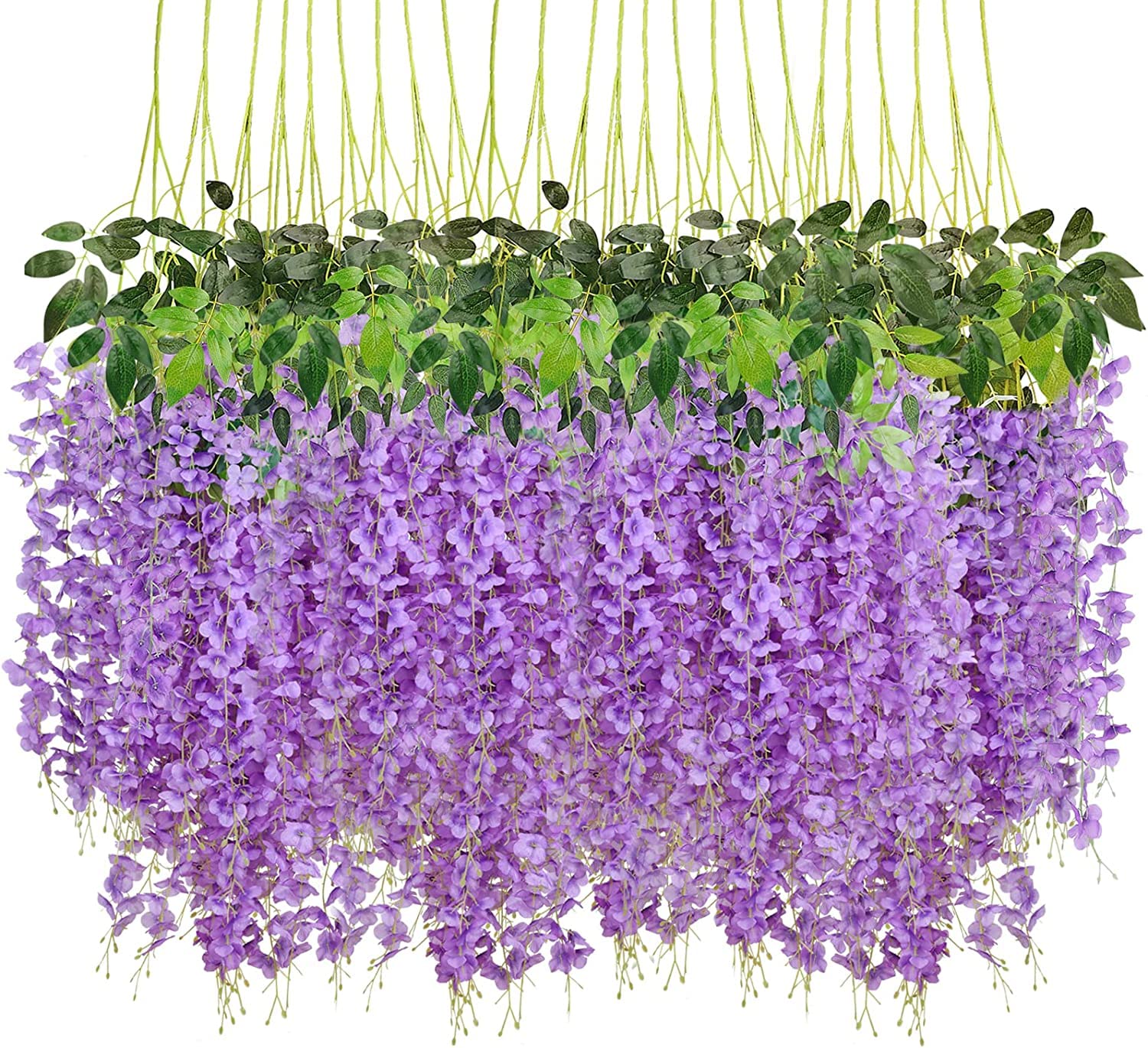 Artificial Wisteria Vine Flowers, 12 Pack 44" Fake Flower Bushy Vine Ratta Hanging Garland for Wedding Party Garden Outdoor Greenery Home Wall Deco, Home Hote Wedding Promenade Decoration