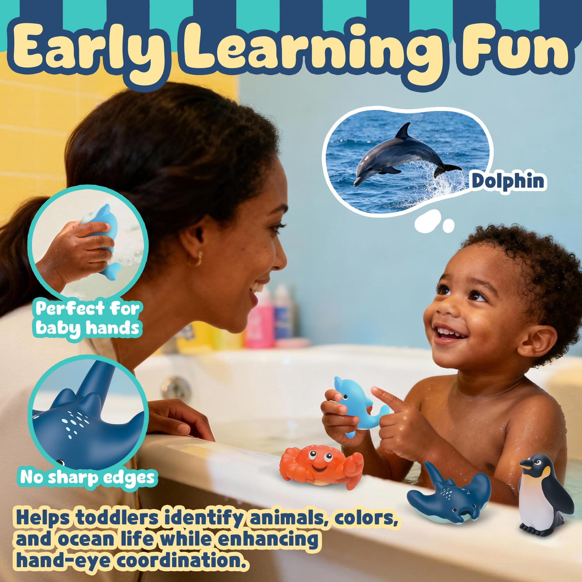 6er Set Ozean Badespielzeug für Kleinkinder 6m ohne Bohren ohne Form Badewannenspielzeug ohne Form Hai Wal Delphin Pinguin Meerestiere Set für den