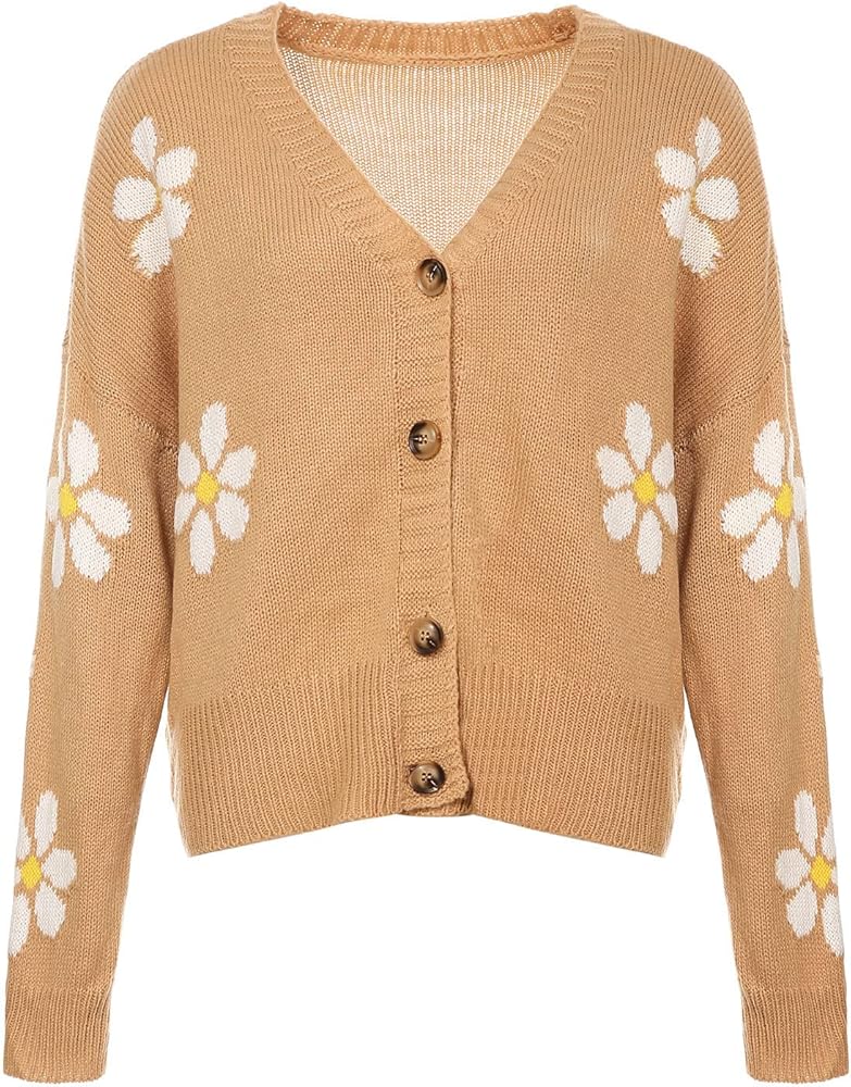 Women's Plus Size Flower Print Sweater Long Sleeve Open Front Knit Women's Plus Size Flower Print Sweater Long Sleeve Open Front Knit