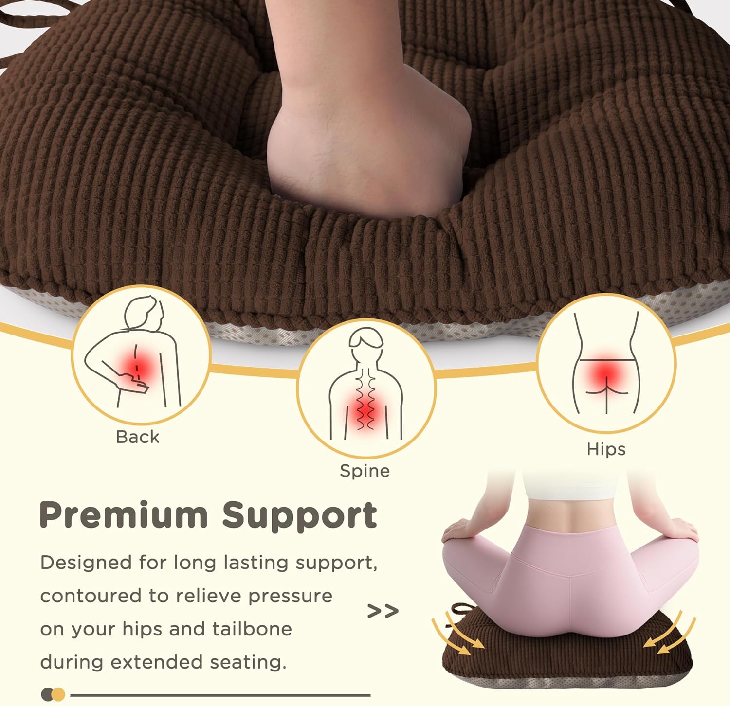 Indoor Dining Chair Cushions Set of 2 Kitchen Chair Pads with Ties Tufted Seat Cushion with Anti-Slip Backing 17"X16"X3" Coffee