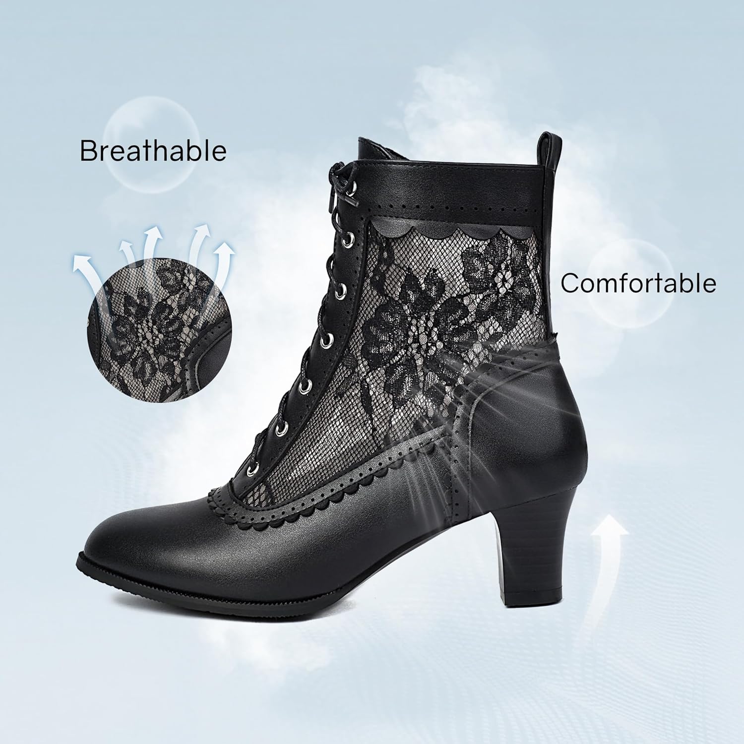 Women Victorian Boots Lace up Ankle Boots Witch Costume Booties Side Zipper - Image 4